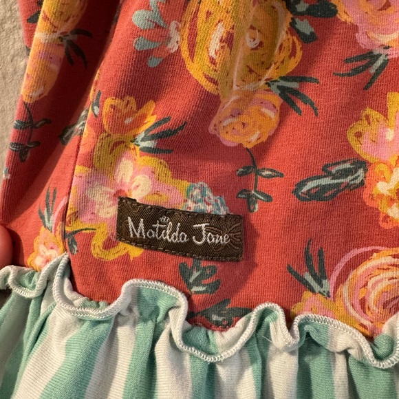 Matilda Jane Pink Floral Kids Dress with Green Ruffle sz 8 - Picture 5 of 10